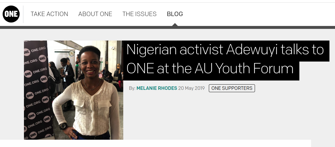 Nigerian activist Adewuyi talks to ONE at the AU Youth Forum. ONE.org