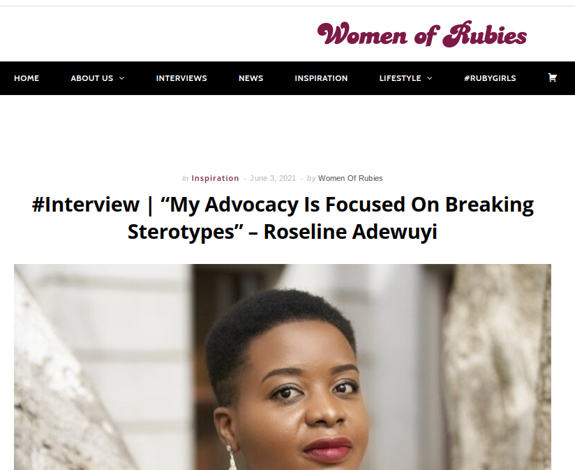 #Interview | “My Advocacy Is Focused On Breaking Sterotypes” – Roseline Adewuyi. Women of Rubies