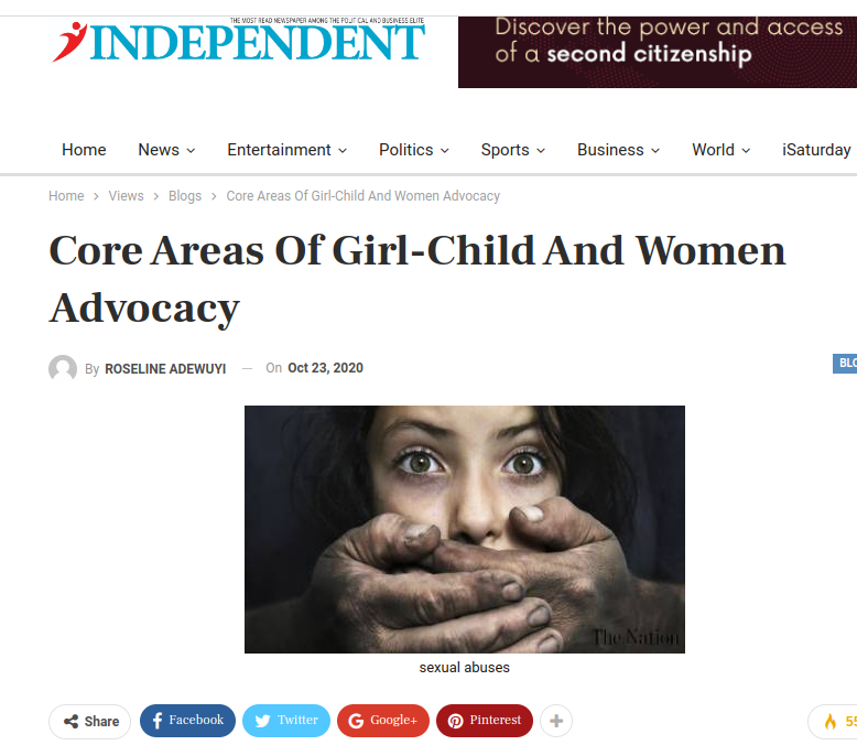 Core Areas Of Girl-Child And Women Advocacy. Independent.ng